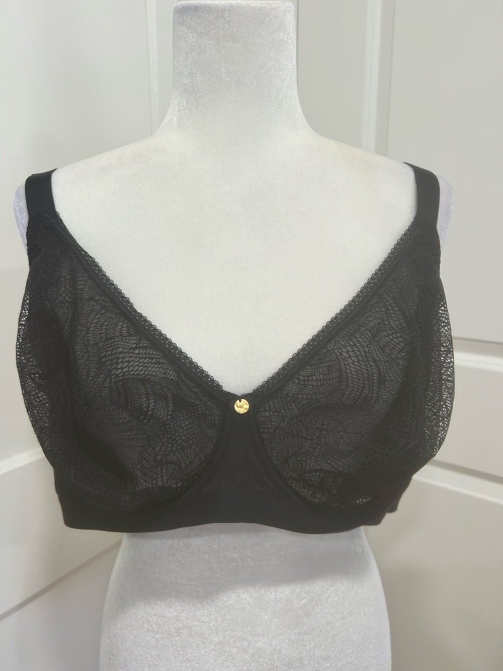 Understance Black Lace Underwire Bra Size 48DD Sheer Mesh Support sexy sheer - Picture 2 of 7